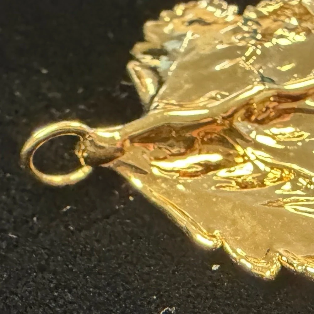 Vintage Gold Tone Fern Leaf Pendant Botanical Statement Jewelry Large 2.5 Inch